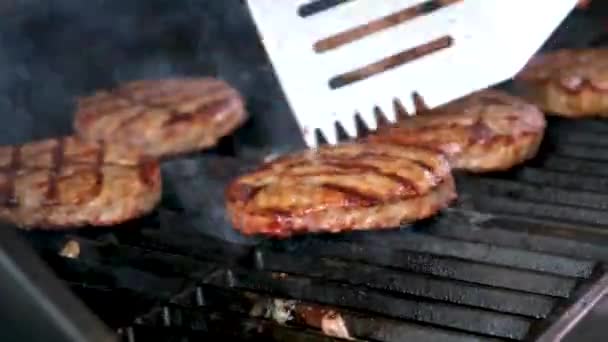 Delicious Juicy Meat Steaks Cooking Grill Fire Aged Prime Rare — Stock Video
