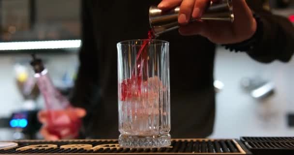 Una Discoteca Pub Barista Professionista Prepara Cocktail Con Ghiaccio Mix — Video Stock