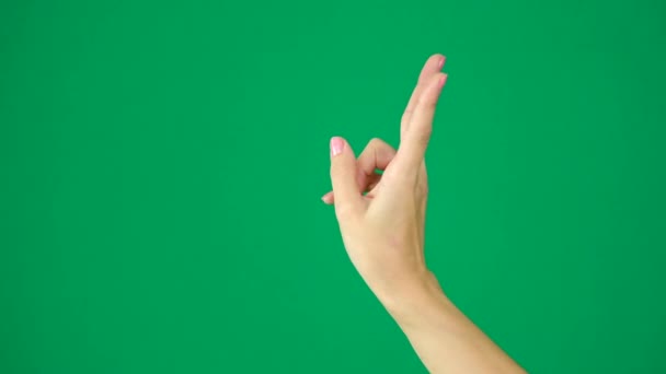 Počítat Prsty Tří Žena Ruka Zeleném Chromakey Pozadí Prostor Pro — Stock video