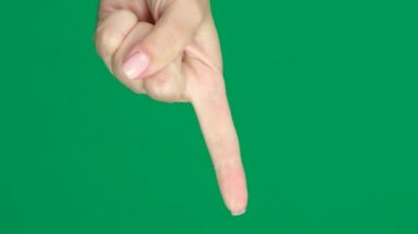 Avuç içi yeşil bir arka plan kromatonuna sahip elin hareketi avuç içini soldan sağa doğru işaret parmağı tehdidiyle göstererek bir selamlama için avuç içini genişletir. Yüksek kalite