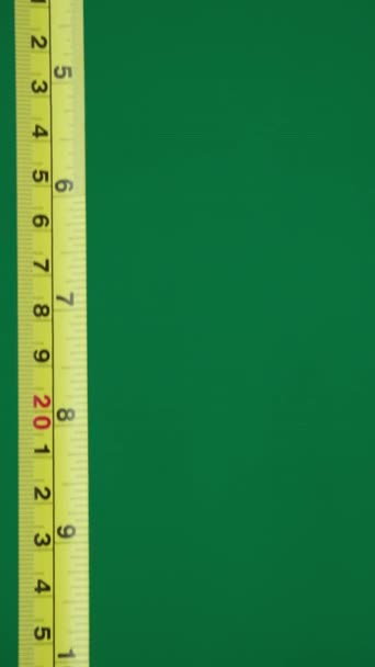 Werbung Grüner Hintergrund Chromakey Freier Raum Roulette Meter Zentimeter Millimeter — Stockvideo