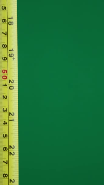 Werbung Grüner Hintergrund Chromakey Freier Raum Roulette Meter Zentimeter Millimeter — Stockvideo