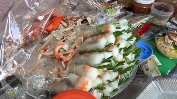 Street Tajskie Jedzenie Gotowane Krewetki Nocy Rynku Street Food Wietnamie — Wideo stockowe