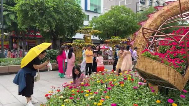 Walking Street Morning Lunar New Year Downtown City Peoples Committee — Wideo stockowe