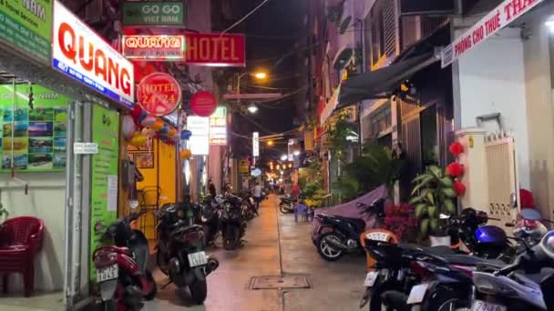 View Area Bui Vien Walking Street Backpackers Area Many Restaurants — Stock Video