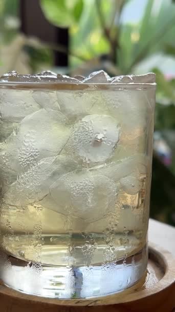 将冰块的特写放在杯子里 日本健康的绿茶杯放在白色的背景上 高质量的4K镜头 — 图库视频影像