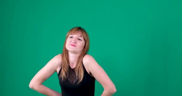 Zelená Obrazovka Chroma Key Žena Bolestí Krku Žena Modré Košili — Stock video