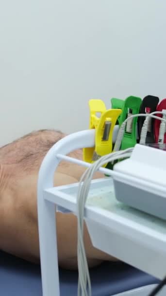 Nurse Preparing Male Patient Ecg Test Clinic Hospital Monitors Health — Stock Video