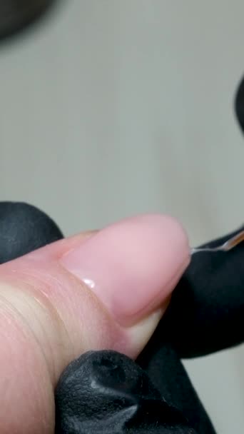 Close Shot Woman Nail Salon Receiving Manicure Beautician Metal Nail — Stock Video