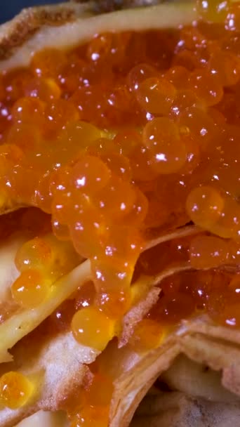 Orange Keta Chum Salmon Caviar Tin Crushed Ice Mother Pearl — Stock Video