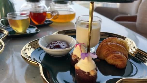 Englisches Frühstück Mit Tee Chi Minh Stadt Der Spitze Eines — Stockvideo