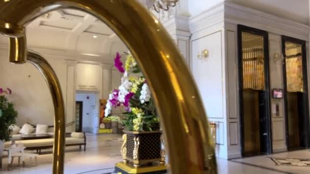 Дорогий Розкішний Готель Біла Будівля Вхід Середні Квіти Красивий Великий — стокове відео