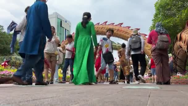 Oslava Vietnamu Velkém Městě Rodinní Lidé Kráčející Ulici Elegantních Kostýmech — Stock video