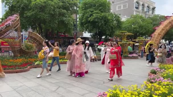 Celebrazione Vietnam Una Grande Città Gente Famiglia Che Cammina Strada — Video Stock