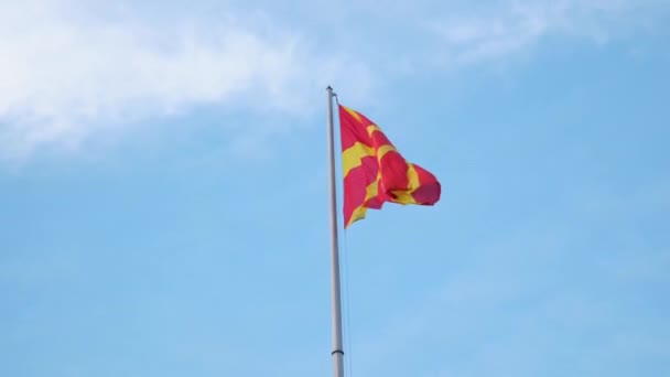 Macedonia Del Norte Capital Bandera Macedonia Skopje Atracciones Ciudad Edificios — Vídeos de Stock