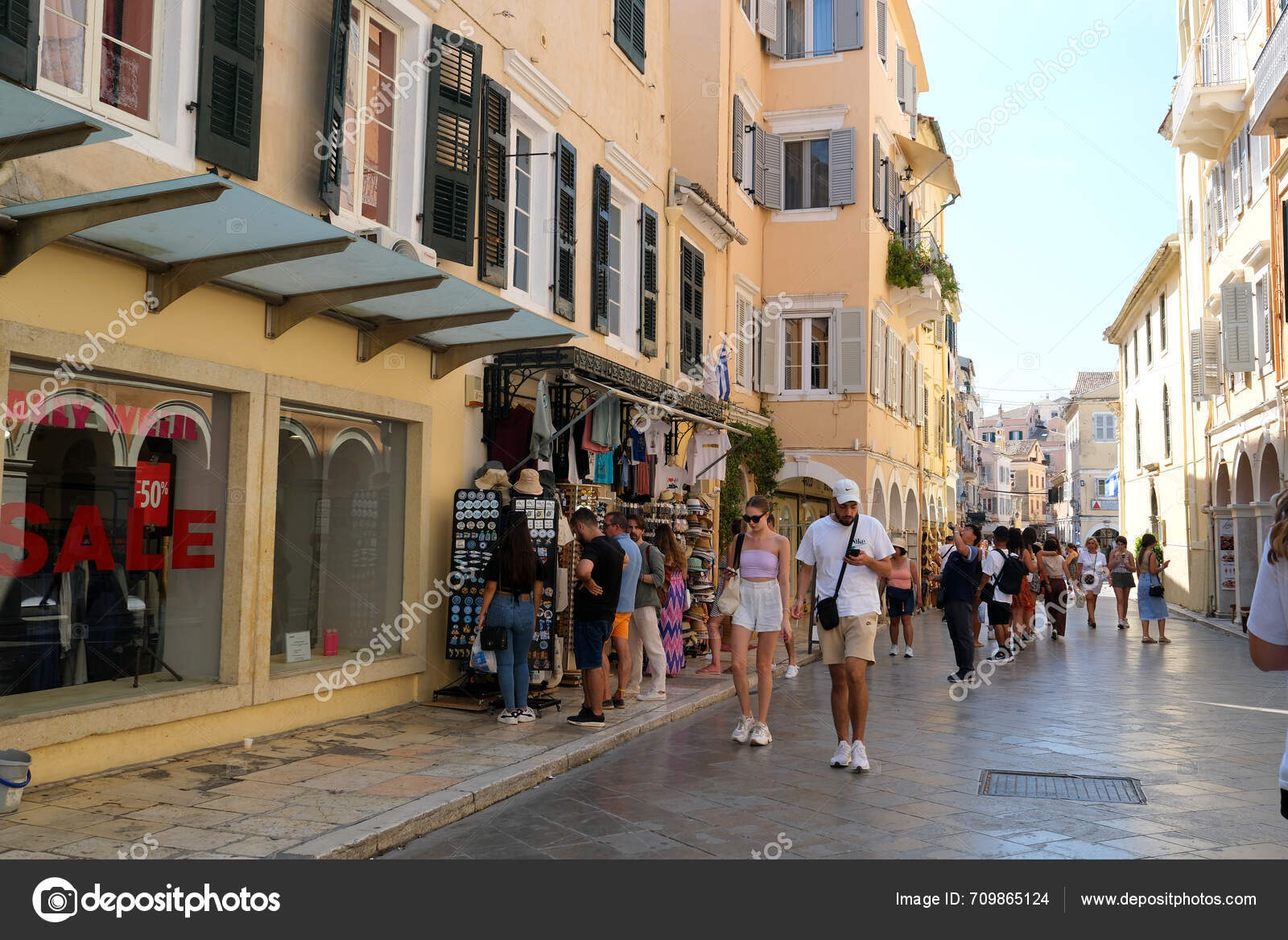 Corfu Greece Sep 2023 Tourists Cafes Restaurants Liston Square Summer ...