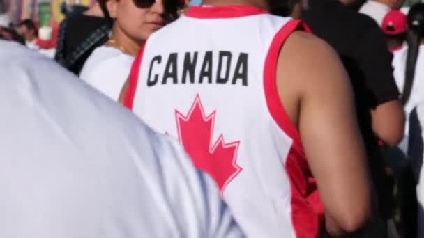 캐나다의 전통적인 캐나다 Paraphernalia 캐나다 빨간색 사람들 주말에 광장에서 캐나다 — 비디오