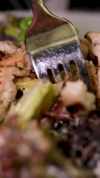 Gegrillter Hühnersalat Mit Avocado Und Kirschtomaten Konzept Für Gesunde Ernährung — Stockvideo