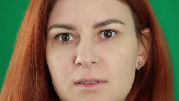 Red Haired Girl Says Something Pursing Her Lips Sticking Out — Video