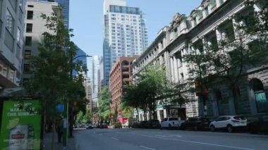 Vancouver Canada 06.07.2023 Şehir yaşamı, yaz güneşli bir gün. Yüksek kalite 4k görüntü