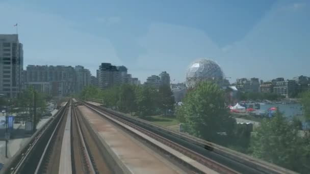 Widok Tylnego Okna Pociągu Metra Ruchu Vancouver Kanada Wysokiej Jakości — Wideo stockowe