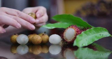 Tropik meyveli rambutan longam mango. Yüksek kaliteli FullHD görüntüler
