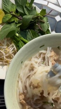 Vietnam usulü sığır etli Pho Bo çorbası. Yüksek kalite 4k görüntü