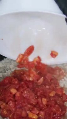 Mutfaktaki kadın lazanya hazırlıyor, peynir ekliyor kıyma ve pita ekmeği serpiştiriyor. Lazanya pişirme işlemi aşama aşama mutfakta hamur köftesi heykeli yapmak. Yemek pişiren kız.. 