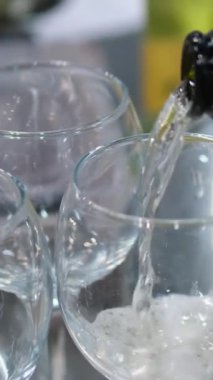Bardağa şampanya dök. Yüksek kalite 4k görüntü