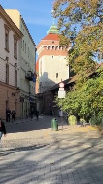 Polonya 'nın başkenti Krakow' da yürüyüş yapan turistler. Döndürme atışı. Krakow Polonya 'da sokak 11.07.2024