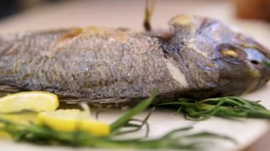 Dorado usulü ızgara. Limonlu ve otlu balık. Yüksek kalite 4k görüntü