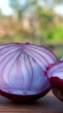 Kekik kırmızı biberli, sarımsaklı pirzola ve ahşap masa üstü soğanlı çiğ kuzu eti yavaş yavaş gizleniyor. Yüksek kalite 4k görüntü