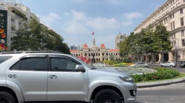 Vietnam Walking street morning Lunar New Year at downtown before city Peoples Committee attract many tourists to visit, in Ho Chi Minh City, Vietnam. High quality 4k footage