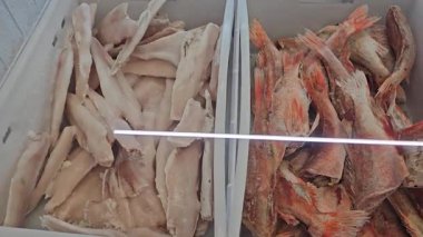 Bir de dükkânda dondurulmuş balık filetosu. Yüksek kalite 4k görüntü