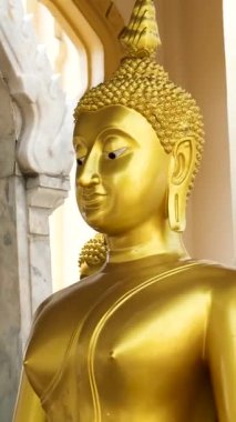 Altın Buddha Wat Traimit Tapınağı, Bangkok. Tapınak, Bangkok Çin Mahallesi ağırlığında dünyanın en büyük som altından Buda heykeline sahip. - Evet. Yüksek kalite 4k görüntü