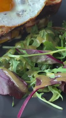 Benedict usulü jambonlu yumurta. Nefis bir kahvaltı. - Evet. Yüksek kalite 4k görüntü