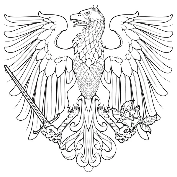 Heraldic Eagle Front View Wings Spread Heraldic Supporter Part Coat — Stok Vektör