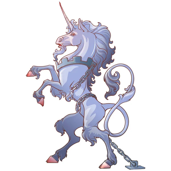 Heraldic Unicorn Walking Hind Legs Chained Heraldic Supporter Part Coat — Stock Vector