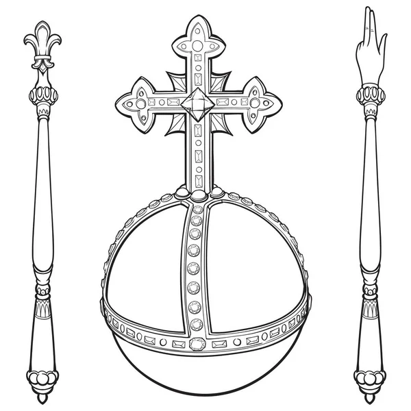 Sceptre Globus Cruciger Also Known Orb Sign Royal Authority Line — Image vectorielle