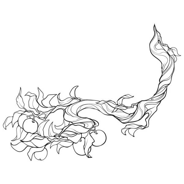 Jablečná Větev Červenými Jablky Zelenými Listy Dekorativní Ručně Kreslený Designový — Stockový vektor