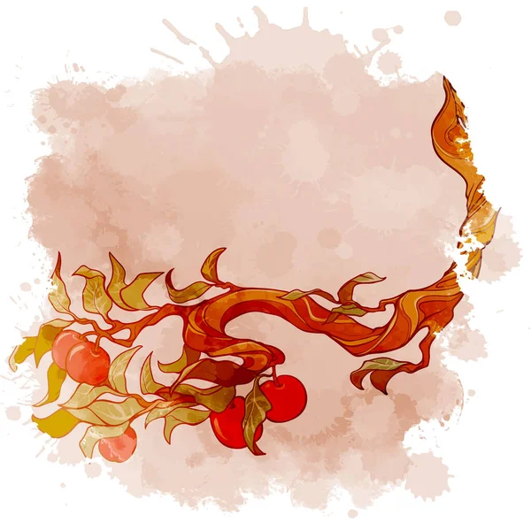 Apfelbaumzweig Mit Roten Äpfeln Und Grünen Blättern Isoliert Auf Aquarell — Stockvektor