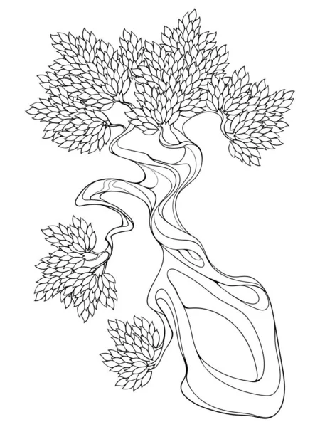 Tronco Árvore Torcida Com Folhas Bonsai Elemento Design Desenhado Mão —  Vetores de Stock
