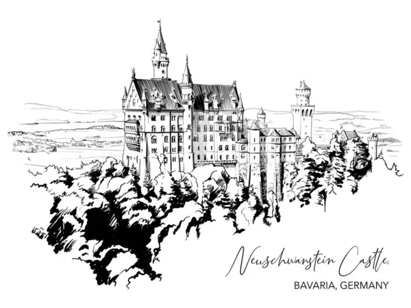 Famoso Castello Neuschwanstein Vicino Villaggio Hohenschwangau Germania Costruito Durante Rinascita — Vettoriale Stock