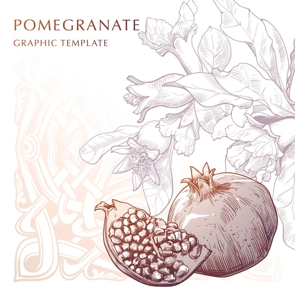 Granatapfelfrüchte Und Blätter Mit Einem Traditionellen Georgischen Ornament Auf Dem — Stockvektor