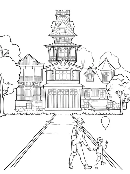 Benois House Petersburg Coloring Page Children Black Line Drawing Isolated — Stock Vector