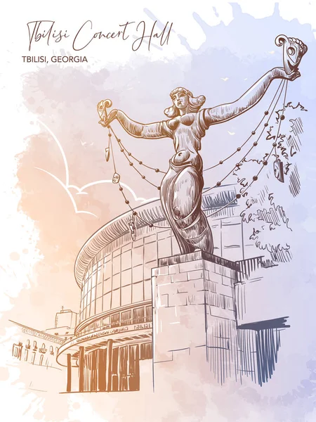 Standbeeld Van Melpomene Voor Het Tbilisi Concertgebouw Tbilisi Georgië Lijntekening — Stockvector