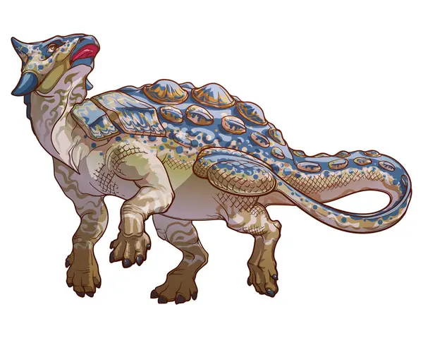 アンキロサウルスを歩く パレオアート 白い背景に明るく彩られ 隔離された線形手描き Eps10ベクターイラスト ベクターグラフィックス