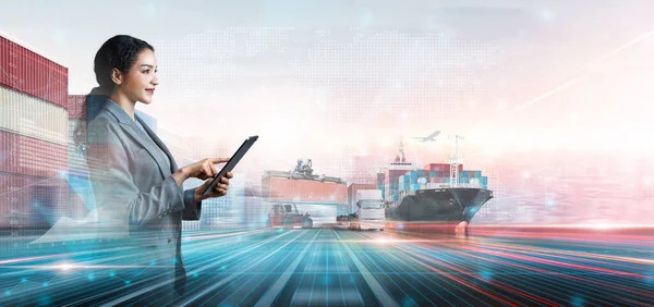Business Technology Digital Future Cargo Container Logistics Transportation Import Export Stockfoto