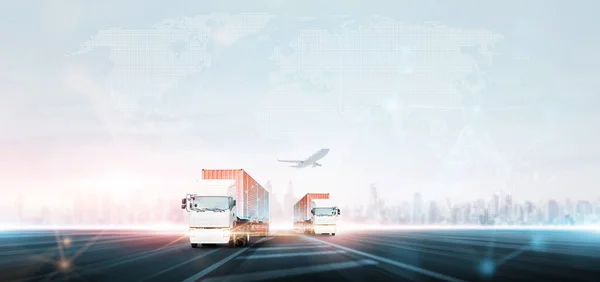 Business Technology Digital Future Network Cargo Containers Logistics Transport Import Rechtenvrije Stockafbeeldingen