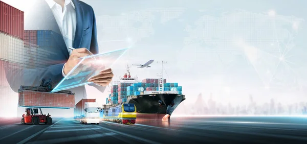 Business Technology Digital Future Cargo Containers Logistics Transportation Import Export 스톡 이미지